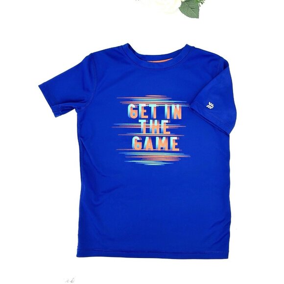 Boys Athletic T-Shirt Sz Small 6/7 Short Sleeve Tee Blue Get In The Game Graphic - Picture 5 of 6